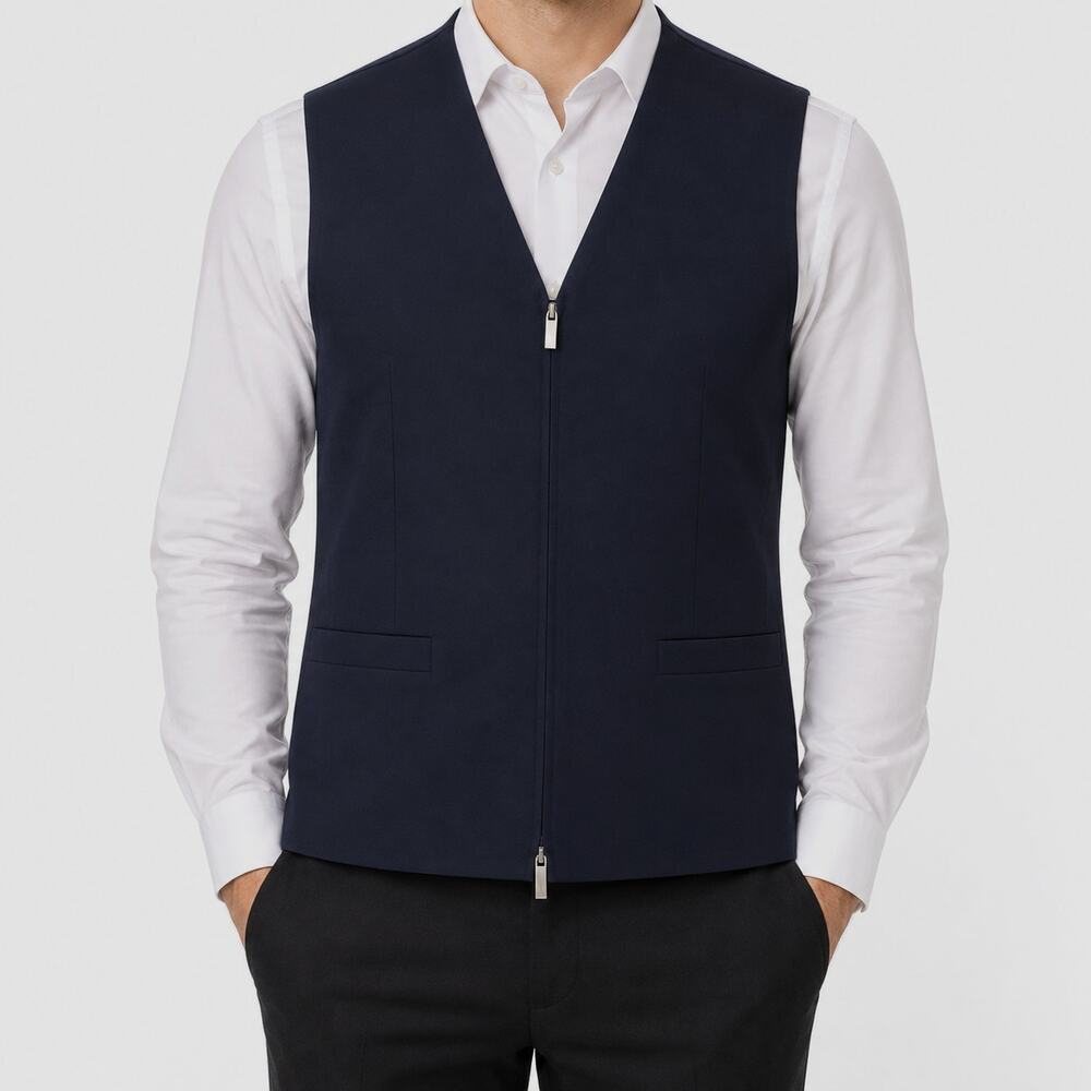 Twinhill Vest Waistcoat Mens 34R Navy Blue Wool Stretch Slim Fit Formal Full Zip